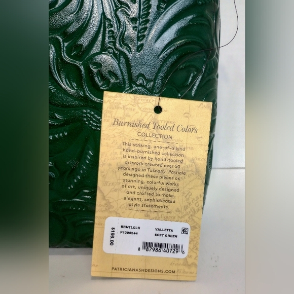 NWT Patricia Nash Valletta Tooled Leather Satchel with Crossbody Strap, Green - Picture 7 of 12